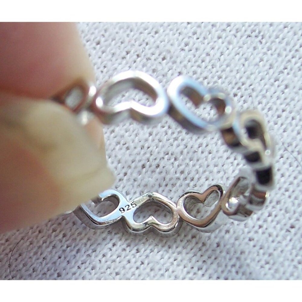 925 STERLING SILVER Hearts Eternity Band Ring Thumb Ring - Picture 9 of 16